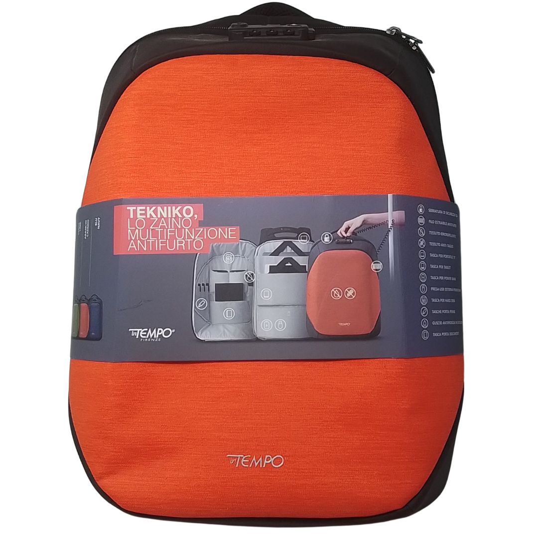 INTEMPO - ZAINO TEKNIKO MULTIFUNZIONE ANTIFURTO ARANCIO CADMIO