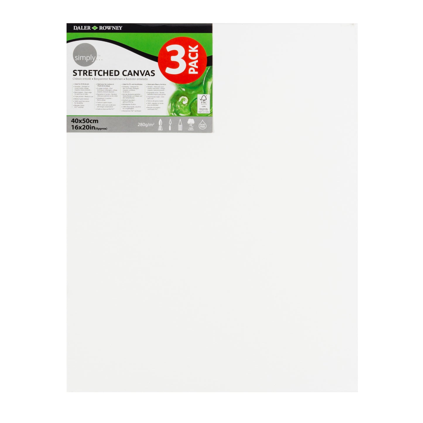 Daler Rowney - Confezione da 3 Tele 40x50