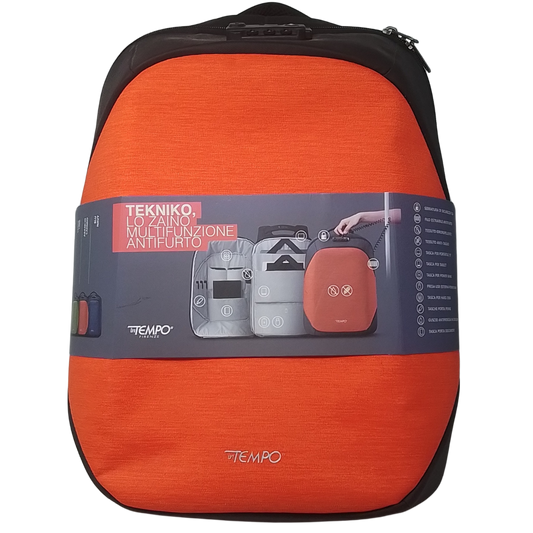 INTEMPO - ZAINO TEKNIKO MULTIFUNZIONE ANTIFURTO ARANCIO CADMIO