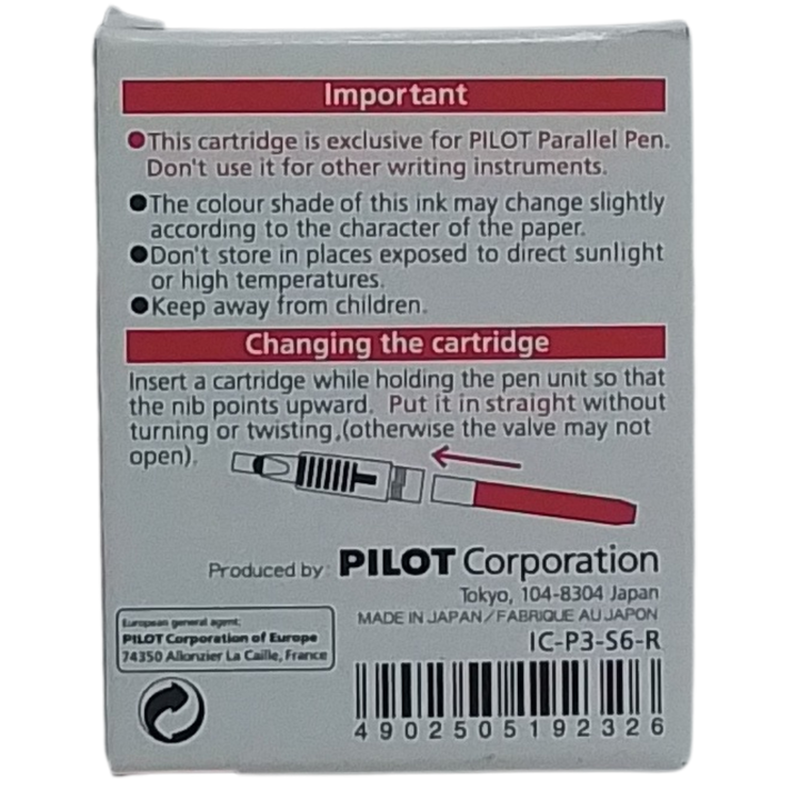 PILOT - CONF. 6 CARTUCCE PER PARALLEL PEN MIXABLE COLOUR ROSSO