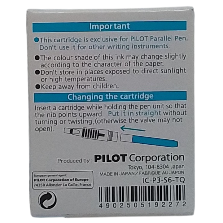 PILOT - CONF. 6 CARTUCCE PER PARALLEL PEN MIXABLE COLOUR TURCHESE