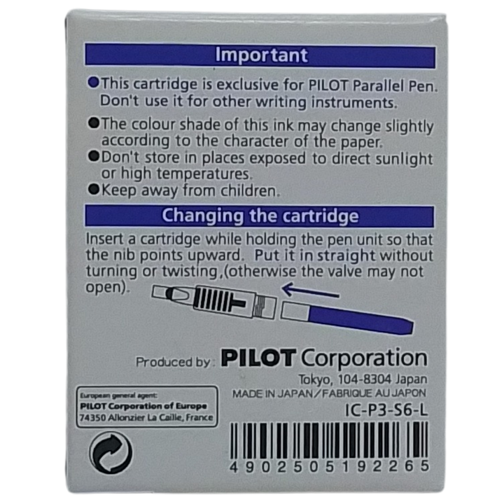 PILOT - CONF. 6 CARTUCCE PER PARALLEL PEN MIXABLE COLOUR BLU