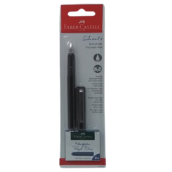 FABER-CASTELL - PENNA STILOGRAFICA + 6 CARTUCCE DI INCHIOSTRO BLU CANCELLABILE