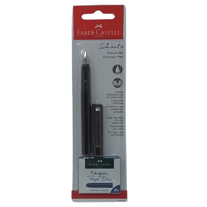 FABER-CASTELL - PENNA STILOGRAFICA + 6 CARTUCCE DI INCHIOSTRO BLU CANCELLABILE