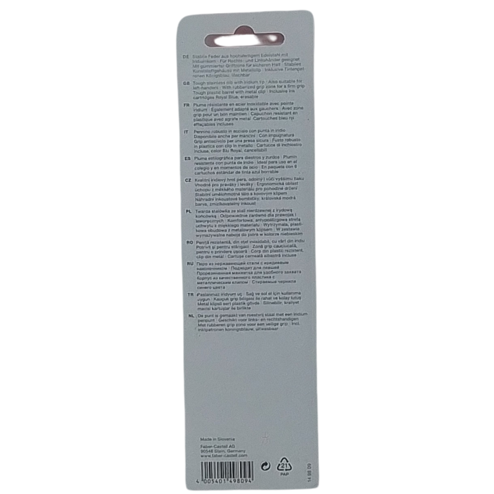 FABER-CASTELL - PENNA STILOGRAFICA + 6 CARTUCCE DI INCHIOSTRO BLU CANCELLABILE