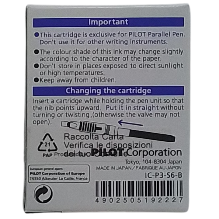 PILOT - CONF. 6 CARTUCCE PER PARALLEL PEN MIXABLE COLOUR NERO