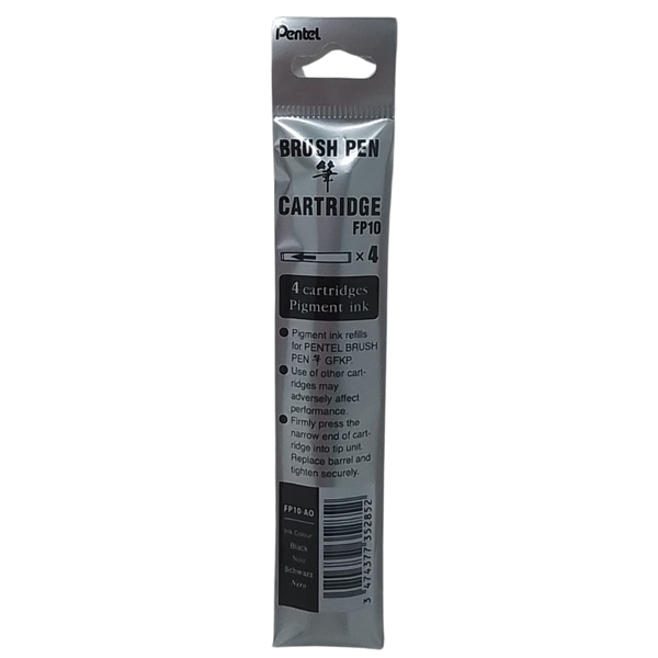 PENTEL - CONF. 4 CARTUCCE DI INCHIOSTRO A PIGMENTO NERO PER BRUSH PEN