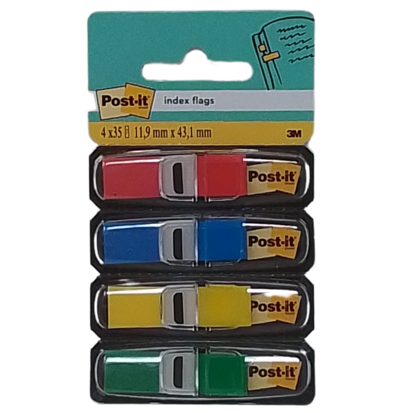 3M - POST-IT SEGNAPAGINA ADESIVI RIPOSIZIONABILI E SCRIVIBILI 11,9X43,1MM ROSSO/BLU/GIALLO/VERDE