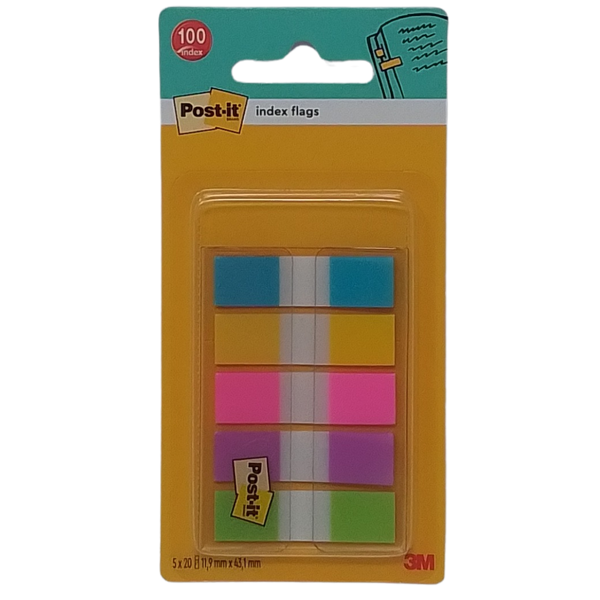 4508:3M - POST-IT SEGNAPAGINA ADESIVI RIPOSIZIONABILI E SCRIVIBILI 11,9X43,1MM BLU/GIALLO/ROSA/VIOLA/VERDE