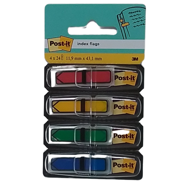 4512:3M - POST-IT SEGNAPAGINA ADESIVI A FRECCIA RIPOSIZIONABILI E SCRIVIBILI 11,9X43,1MM ROSSO/GIALLO/VERDE/BLU