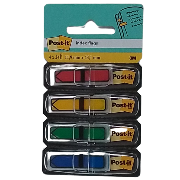 4512:3M - POST-IT SEGNAPAGINA ADESIVI A FRECCIA RIPOSIZIONABILI E SCRIVIBILI 11,9X43,1MM ROSSO/GIALLO/VERDE/BLU