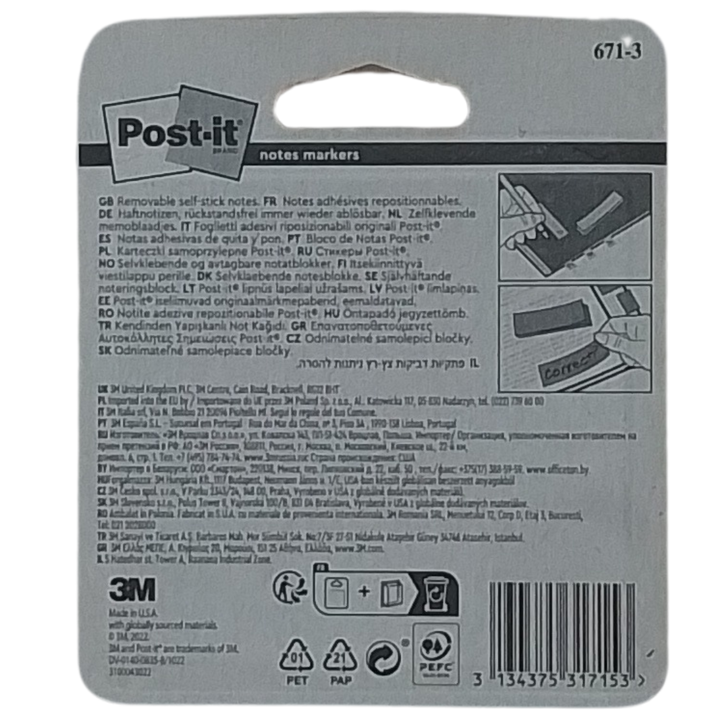 4517:3M - POST-IT FOGLIETTI ADESIVI RIPOSIZIONABILI 25X76MM