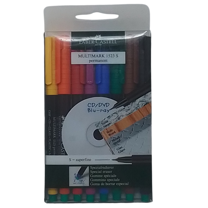 FABER-CASTELL - CONF. 8 PENNARELLI INDELEBILI MULTISUPERFICIE PUNTA S