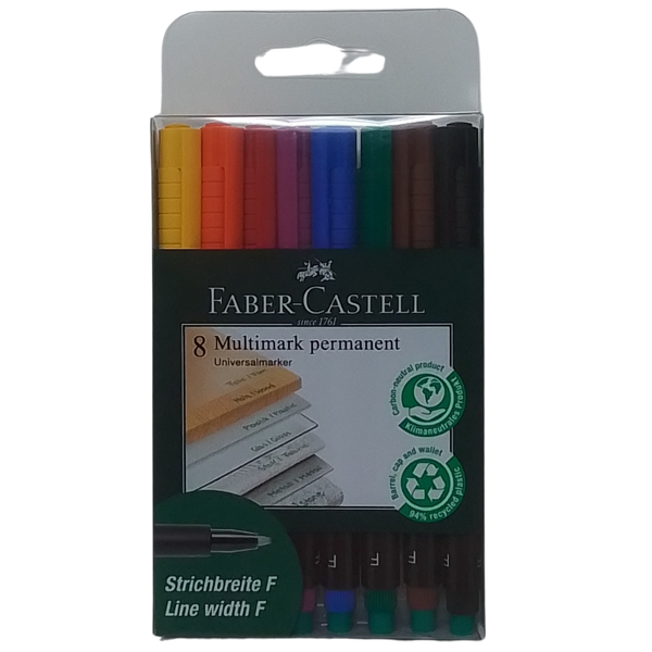 FABER-CASTELL - CONF. 8 PENNARELLI INDELEBILI MULTISUPERFICIE PUNTA F