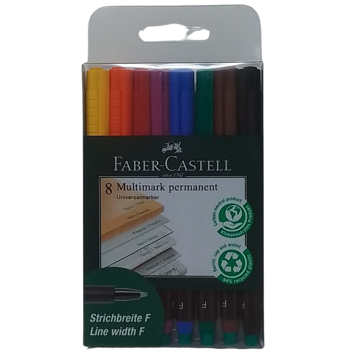FABER-CASTELL - CONF. 8 PENNARELLI INDELEBILI MULTISUPERFICIE PUNTA F