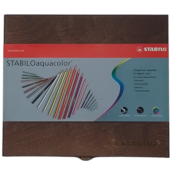 STABILO - AQUACOLOR CONF. 36 MATITE ACQUERELLABILI + PENNELLO + MATITE GRAFITE + GOMMA + TEMPERAMATITE