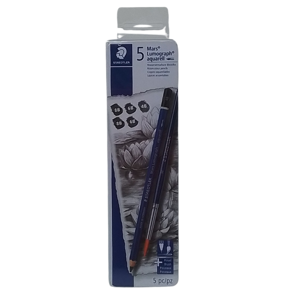 STAEDTLER - MARS LUMOGRAPH AQUARELL CONF. 5 MATITE ACQUERELLABILI 8B-6B-4B + PENNELLO