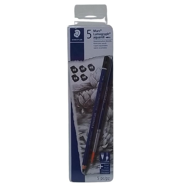 STAEDTLER - MARS LUMOGRAPH AQUARELL CONF. 5 MATITE ACQUERELLABILI 8B-6B-4B + PENNELLO