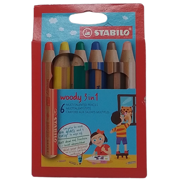 STABILO - WOODY 3 IN 1 CONF. 6 MATITONE MULTIUSO (MATITA COLORATA, PASTELLO A CERA E ACQUERELLO)