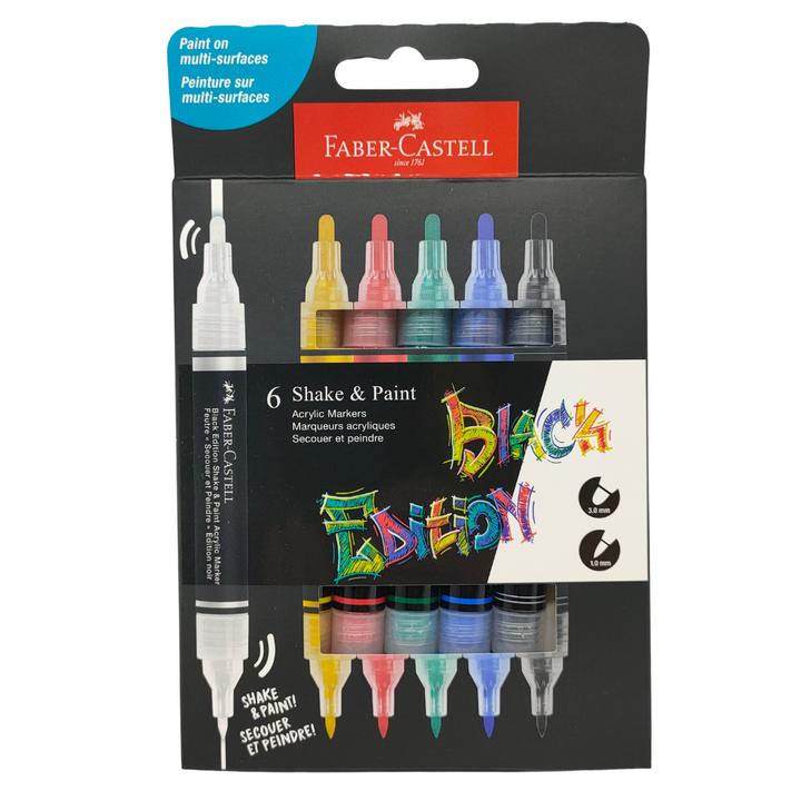 FABER-CASTELL - BLACK EDITION (PENNARELLI MULTISUPERFICIE) 6 PENNARELLI DOPPIA PUNTA 1.0-3.0 mm