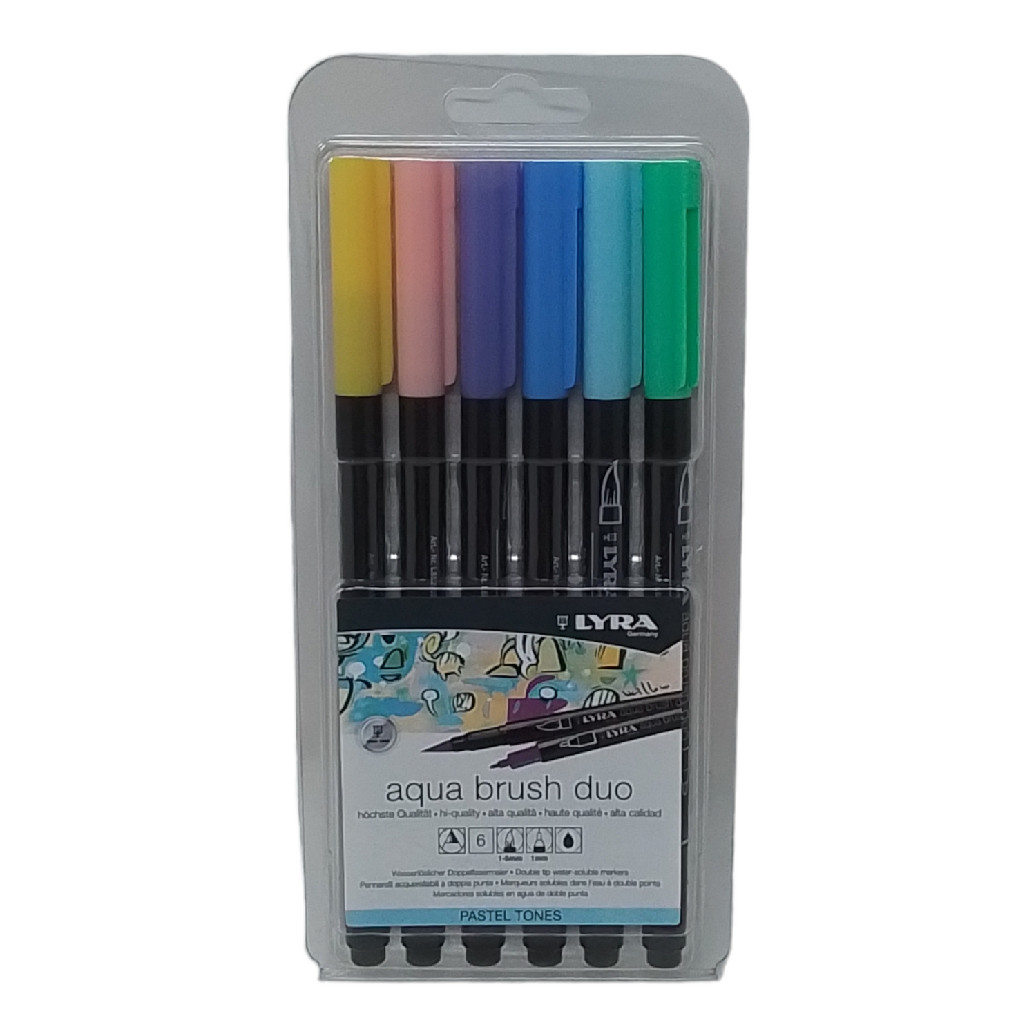 Lyra Aqua Brush Duo Markers, Pastel Tones Set of 6